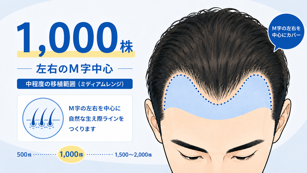 1,000株ではどこまで植毛できる？