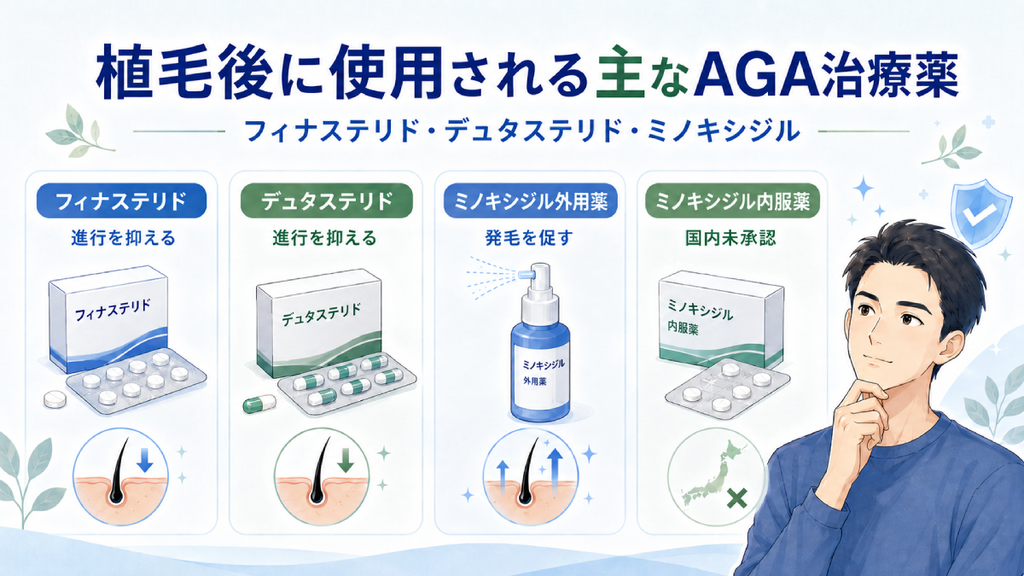 植毛後に使用される主なAGA治療薬