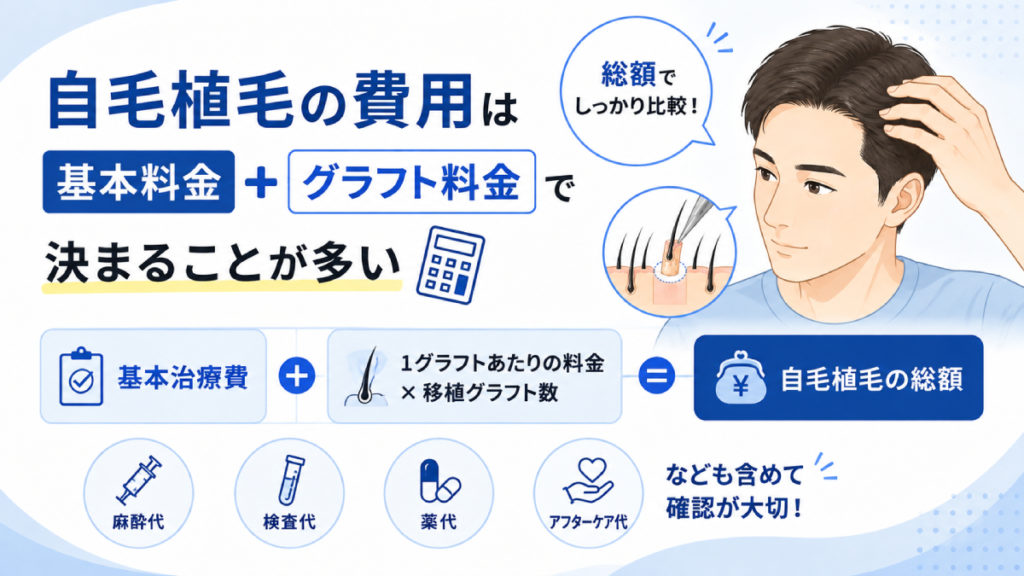 自毛植毛の費用は「基本料金＋グラフト料金」で決まることが多い